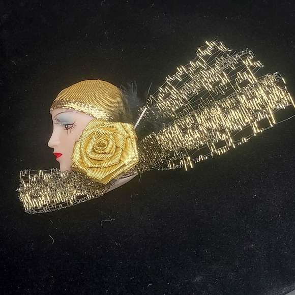 Art Deco Flapper Lady Face Head Brooch Artisan Handcrafted - Picture 8 of 8